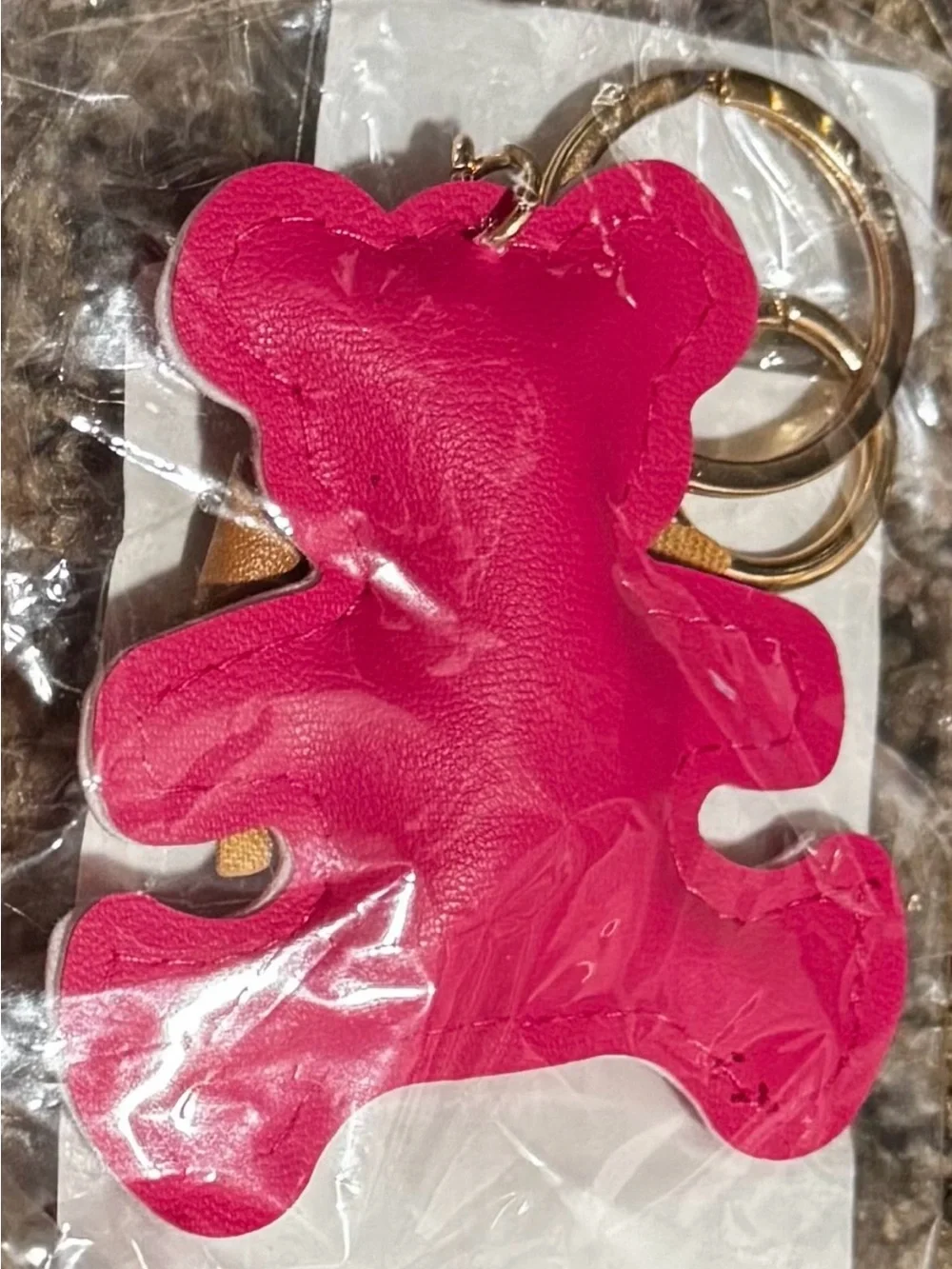 Teddy Bear Keychain Bag charm Hit Pink with Tan Bow - NWT